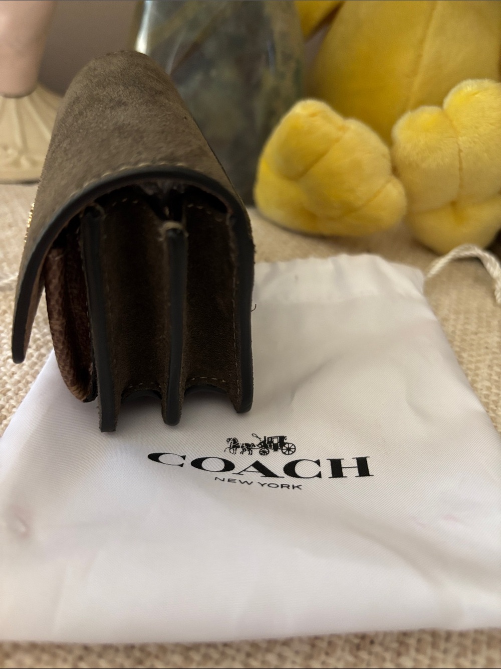 Coach Klare Bag Charm With Signature Canvas NWT Suede/Gold/Army Green/Tan - Picture 5 of 9